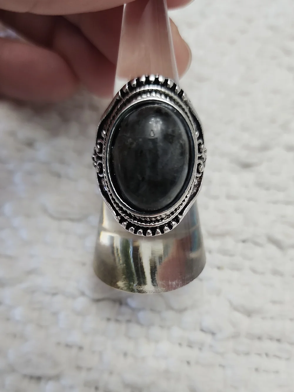 Unisex Vintage Style Oval Moonstone Gemstonr Inlaid Antique Silver Plated Ring